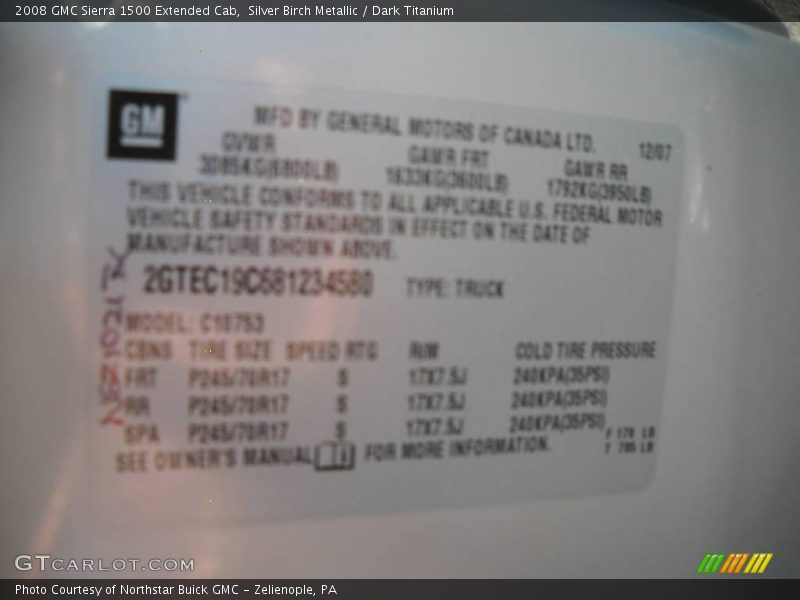 Silver Birch Metallic / Dark Titanium 2008 GMC Sierra 1500 Extended Cab