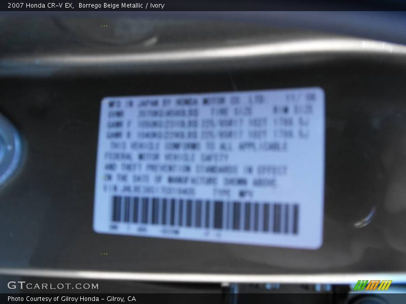 Borrego Beige Metallic / Ivory 2007 Honda CR-V EX