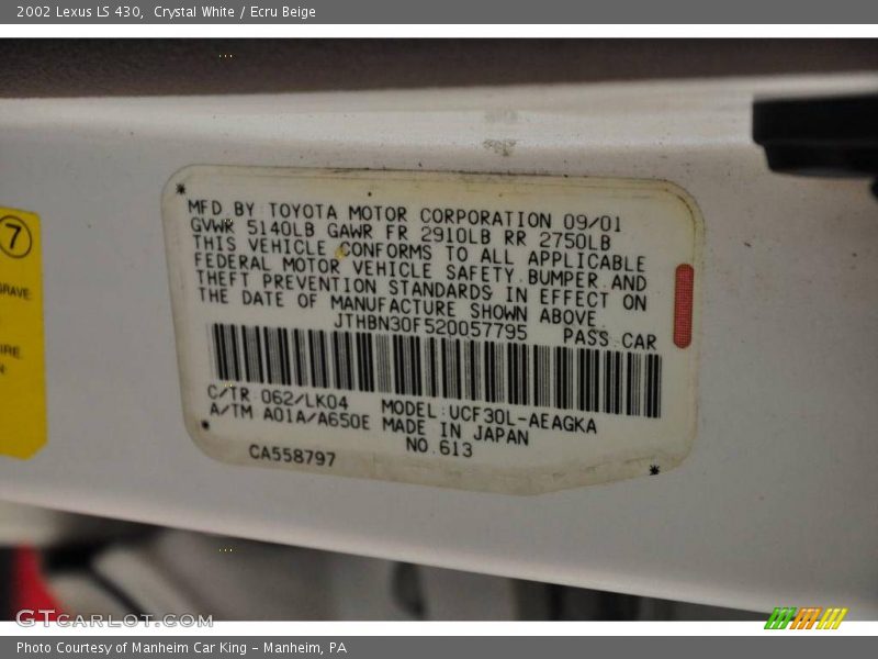 Crystal White / Ecru Beige 2002 Lexus LS 430
