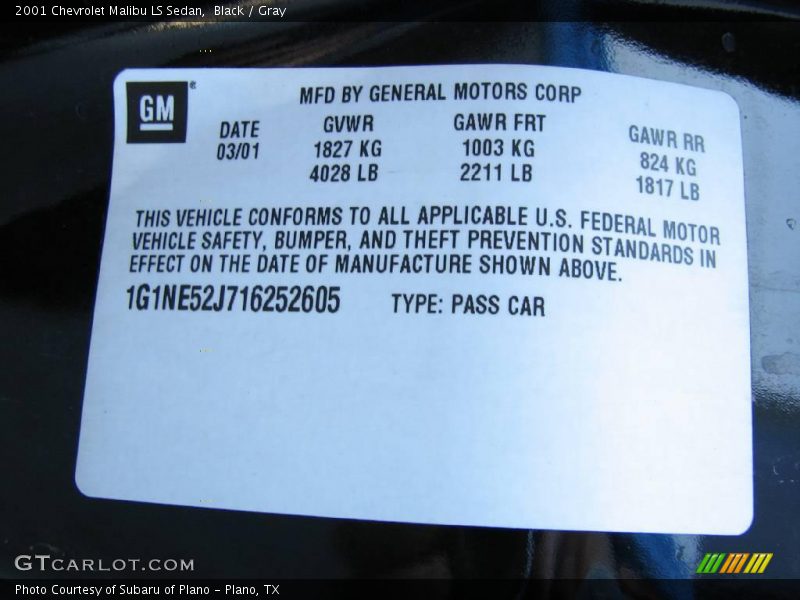 Black / Gray 2001 Chevrolet Malibu LS Sedan