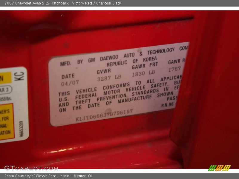 Victory Red / Charcoal Black 2007 Chevrolet Aveo 5 LS Hatchback