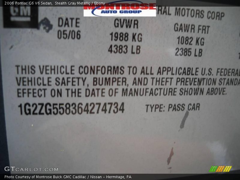 Stealth Gray Metallic / Ebony 2006 Pontiac G6 V6 Sedan