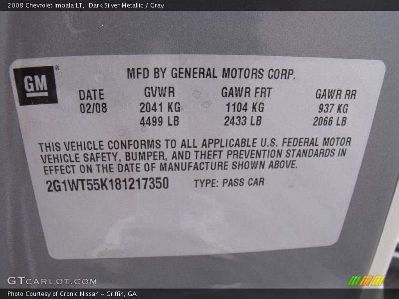 Dark Silver Metallic / Gray 2008 Chevrolet Impala LT
