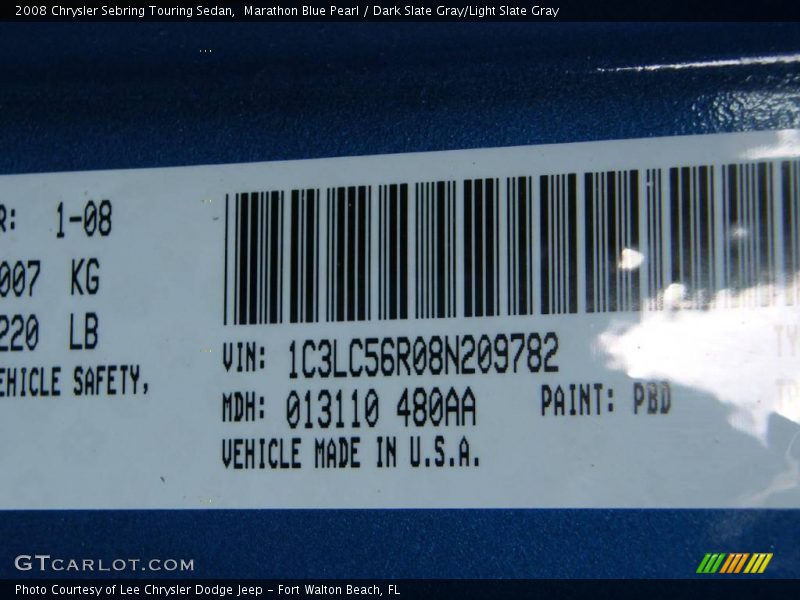 Marathon Blue Pearl / Dark Slate Gray/Light Slate Gray 2008 Chrysler Sebring Touring Sedan