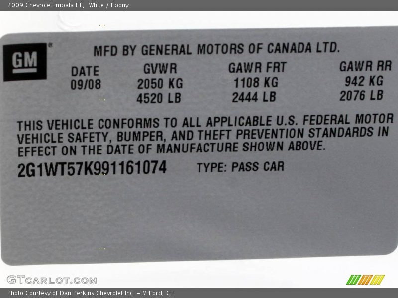 White / Ebony 2009 Chevrolet Impala LT