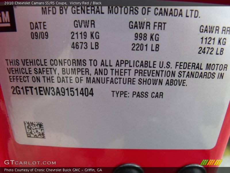 Victory Red / Black 2010 Chevrolet Camaro SS/RS Coupe