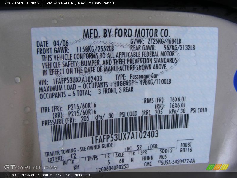 Gold Ash Metallic / Medium/Dark Pebble 2007 Ford Taurus SE