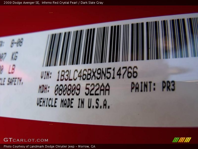 Inferno Red Crystal Pearl / Dark Slate Gray 2009 Dodge Avenger SE