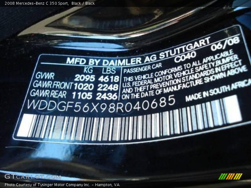 Black / Black 2008 Mercedes-Benz C 350 Sport