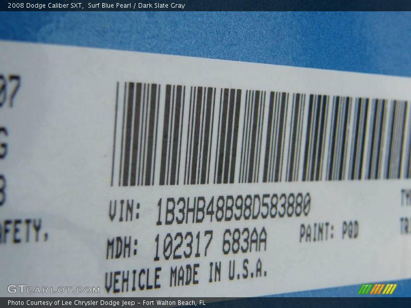Surf Blue Pearl / Dark Slate Gray 2008 Dodge Caliber SXT