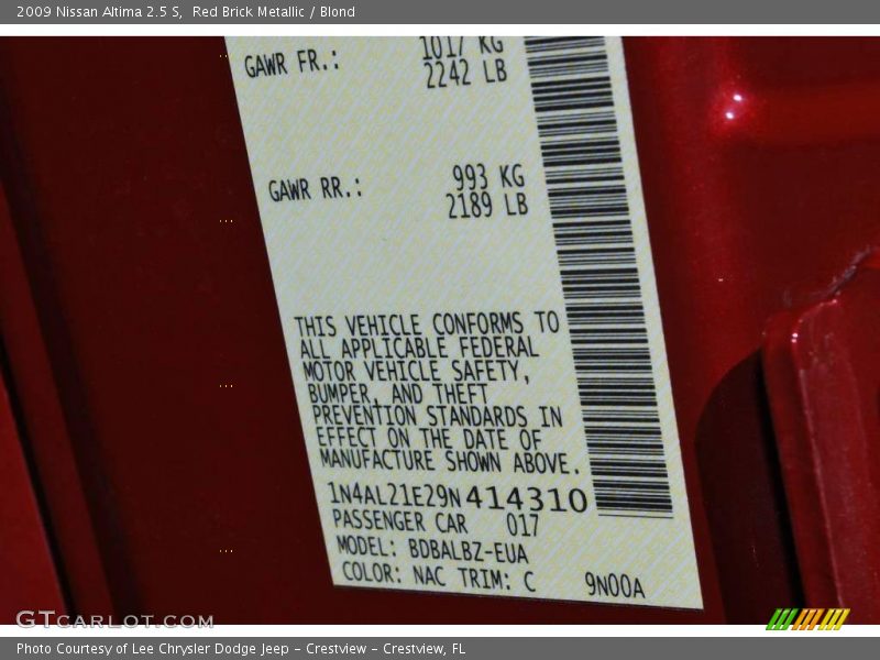 Red Brick Metallic / Blond 2009 Nissan Altima 2.5 S