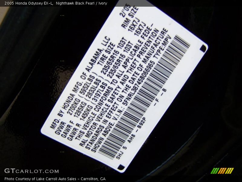 Nighthawk Black Pearl / Ivory 2005 Honda Odyssey EX-L