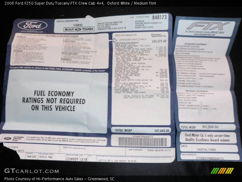Oxford White / Medium Flint 2006 Ford F250 Super Duty Tuscany FTX Crew Cab 4x4