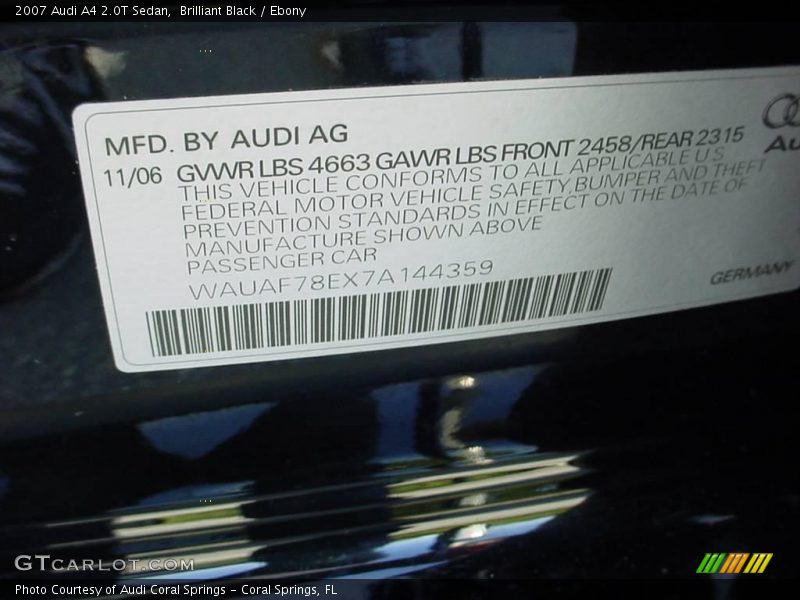 Brilliant Black / Ebony 2007 Audi A4 2.0T Sedan