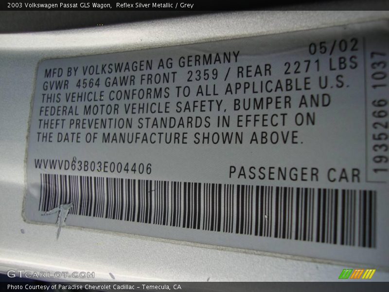 Reflex Silver Metallic / Grey 2003 Volkswagen Passat GLS Wagon