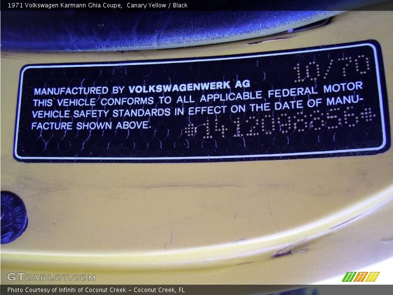 Canary Yellow / Black 1971 Volkswagen Karmann Ghia Coupe