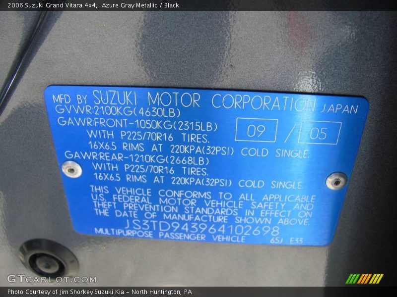 Azure Gray Metallic / Black 2006 Suzuki Grand Vitara 4x4