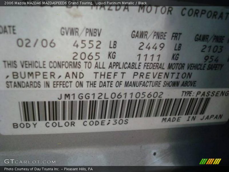 Liquid Platinum Metallic / Black 2006 Mazda MAZDA6 MAZDASPEED6 Grand Touring