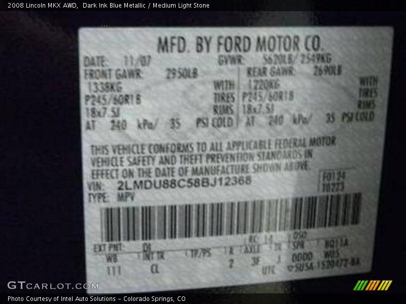 Dark Ink Blue Metallic / Medium Light Stone 2008 Lincoln MKX AWD