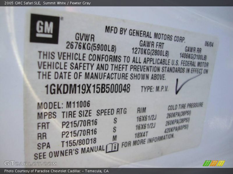 Summit White / Pewter Gray 2005 GMC Safari SLE
