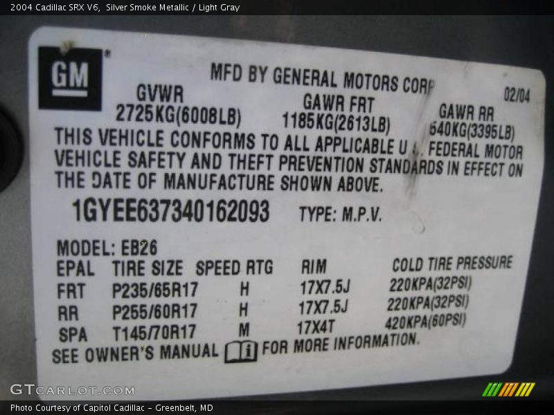 Silver Smoke Metallic / Light Gray 2004 Cadillac SRX V6