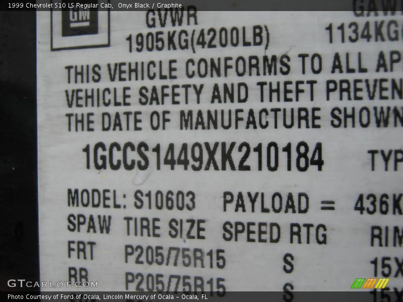 Onyx Black / Graphite 1999 Chevrolet S10 LS Regular Cab