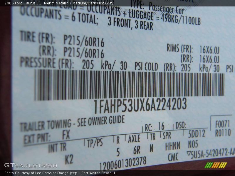 Merlot Metallic / Medium/Dark Flint Grey 2006 Ford Taurus SE