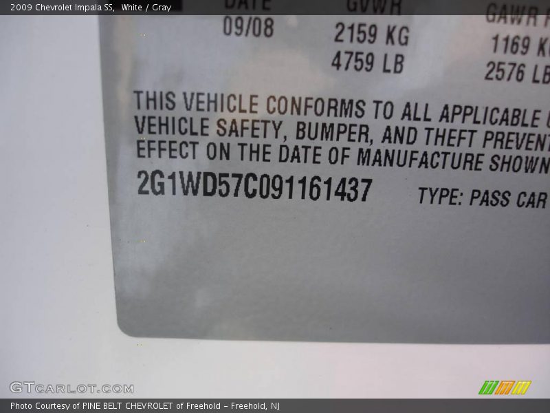 White / Gray 2009 Chevrolet Impala SS