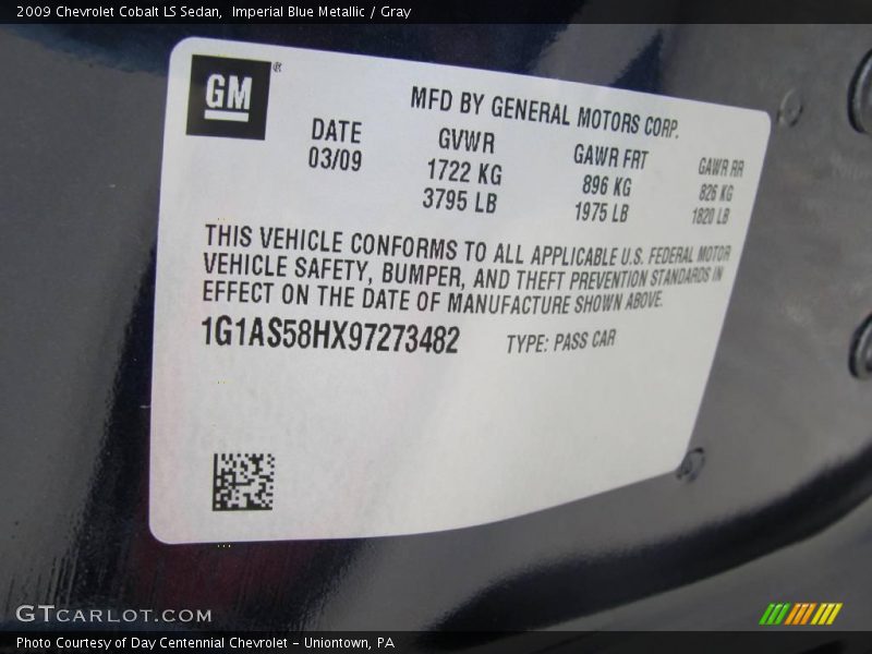 Imperial Blue Metallic / Gray 2009 Chevrolet Cobalt LS Sedan