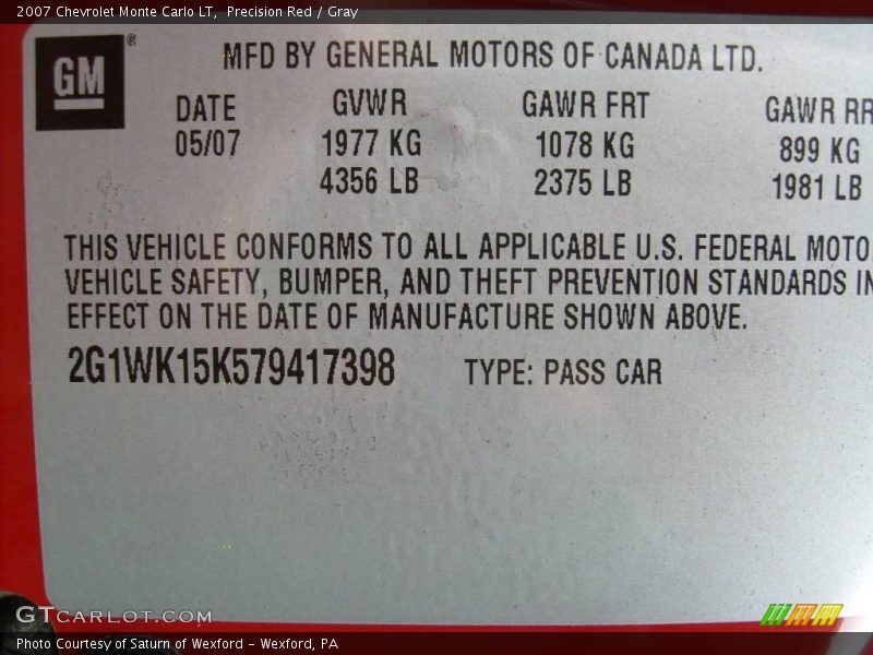 Precision Red / Gray 2007 Chevrolet Monte Carlo LT