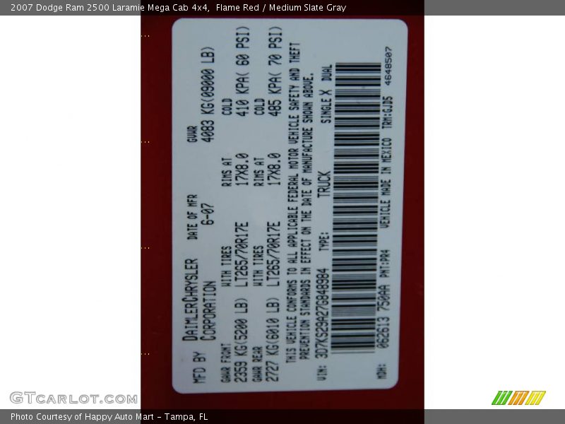 2007 Ram 2500 Laramie Mega Cab 4x4 Flame Red Color Code PR4