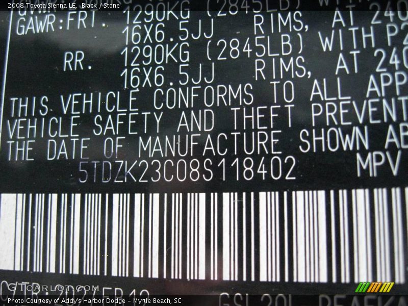 Black / Stone 2008 Toyota Sienna LE