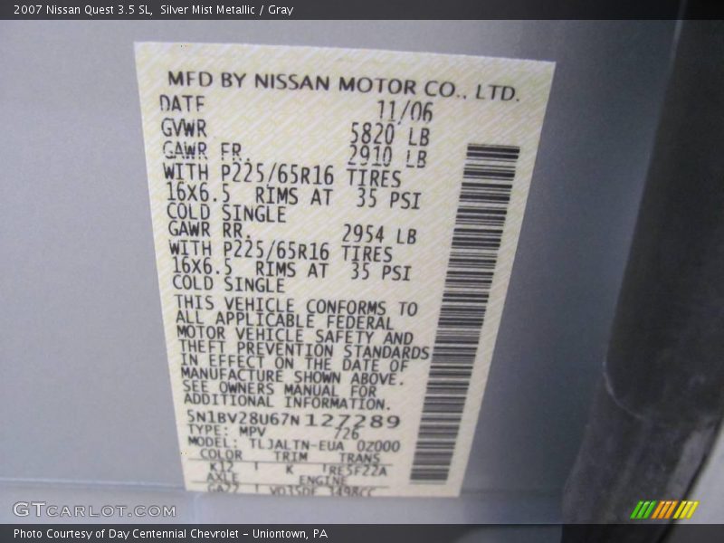 Silver Mist Metallic / Gray 2007 Nissan Quest 3.5 SL