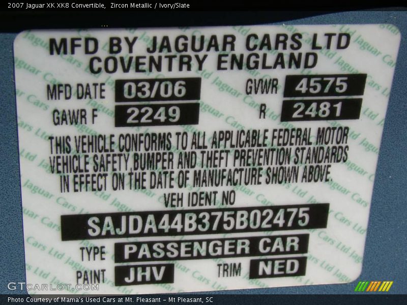 Zircon Metallic / Ivory/Slate 2007 Jaguar XK XK8 Convertible