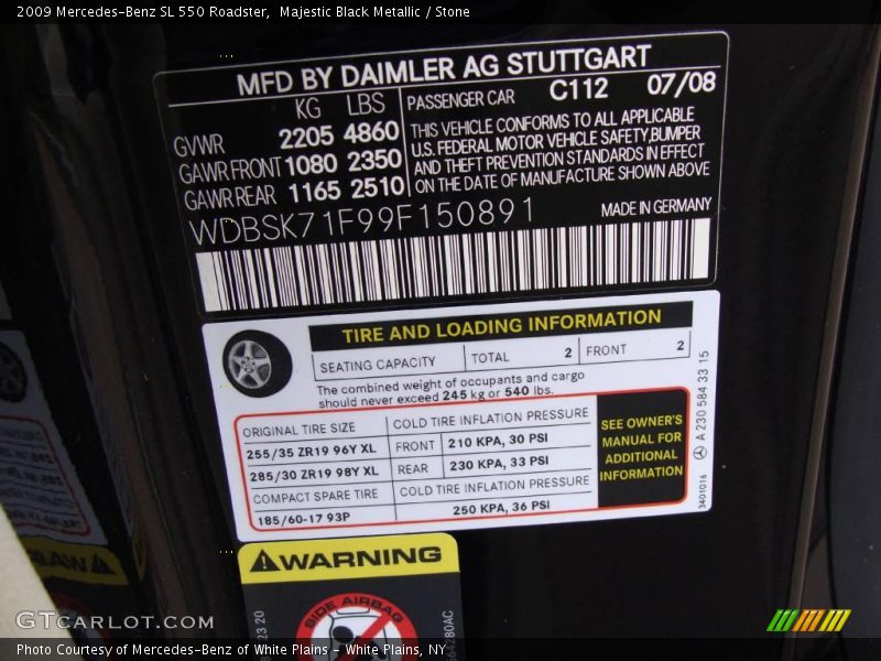 2009 SL 550 Roadster Majestic Black Metallic Color Code 112