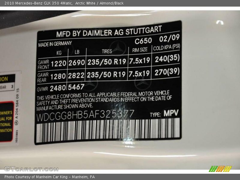 Arctic White / Almond/Black 2010 Mercedes-Benz GLK 350 4Matic