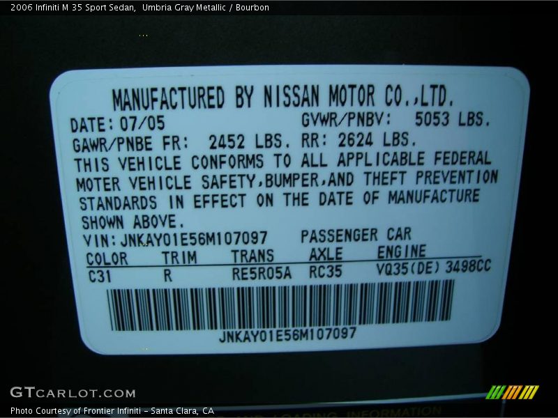 Umbria Gray Metallic / Bourbon 2006 Infiniti M 35 Sport Sedan