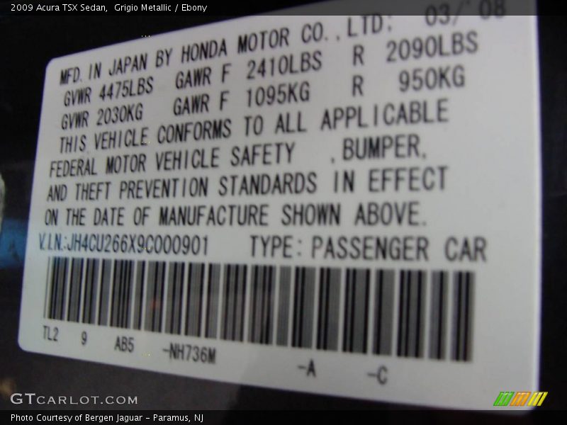Grigio Metallic / Ebony 2009 Acura TSX Sedan