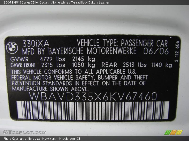 Alpine White / Terra/Black Dakota Leather 2006 BMW 3 Series 330xi Sedan