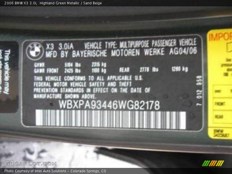 Highland Green Metallic / Sand Beige 2006 BMW X3 3.0i