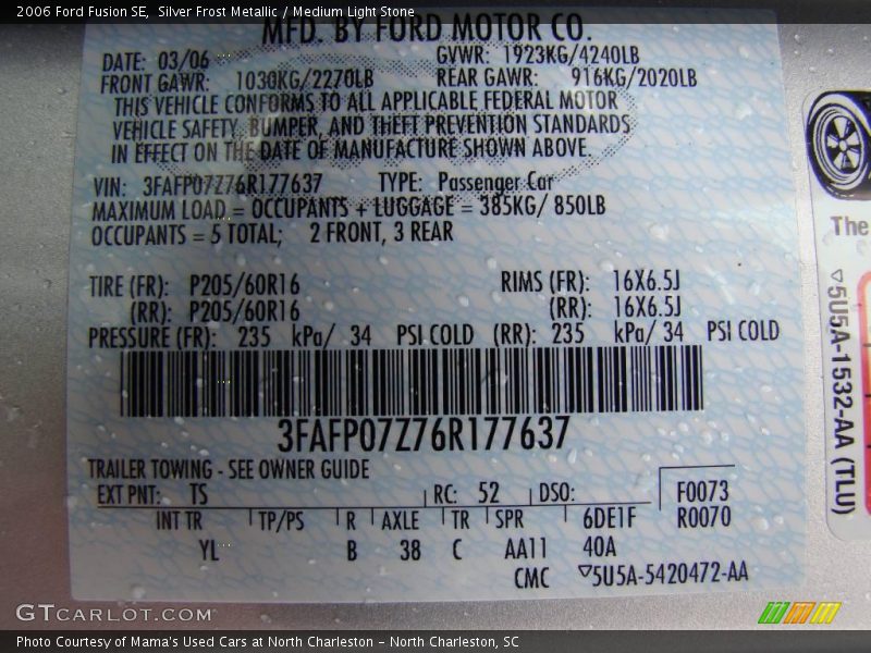 Silver Frost Metallic / Medium Light Stone 2006 Ford Fusion SE