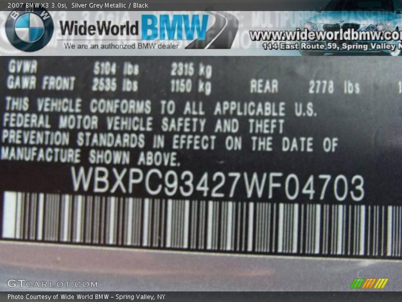 Silver Grey Metallic / Black 2007 BMW X3 3.0si