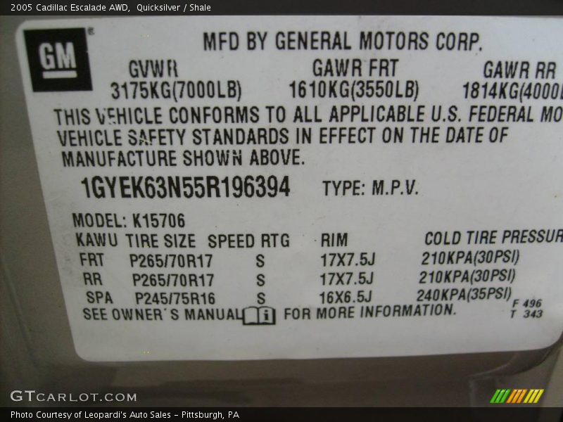 Quicksilver / Shale 2005 Cadillac Escalade AWD