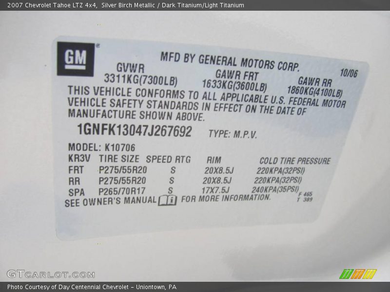 Silver Birch Metallic / Dark Titanium/Light Titanium 2007 Chevrolet Tahoe LTZ 4x4