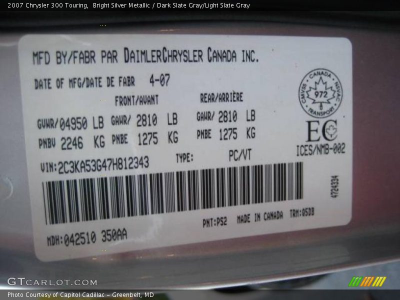 Bright Silver Metallic / Dark Slate Gray/Light Slate Gray 2007 Chrysler 300 Touring