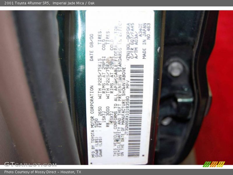 Imperial Jade Mica / Oak 2001 Toyota 4Runner SR5
