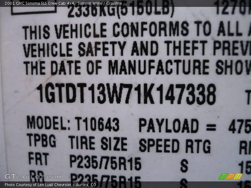 Summit White / Graphite 2001 GMC Sonoma SLS Crew Cab 4x4