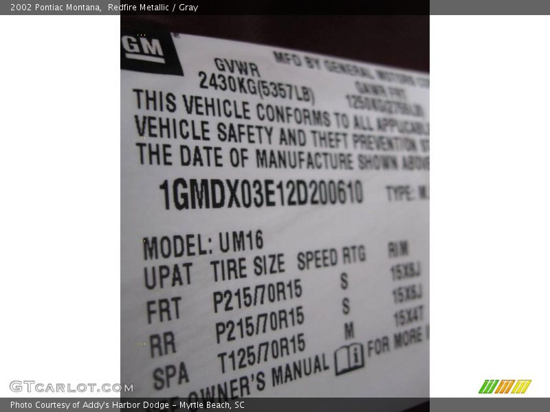 Redfire Metallic / Gray 2002 Pontiac Montana