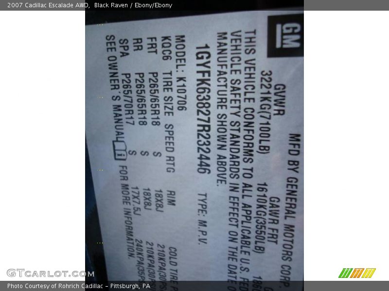 Black Raven / Ebony/Ebony 2007 Cadillac Escalade AWD