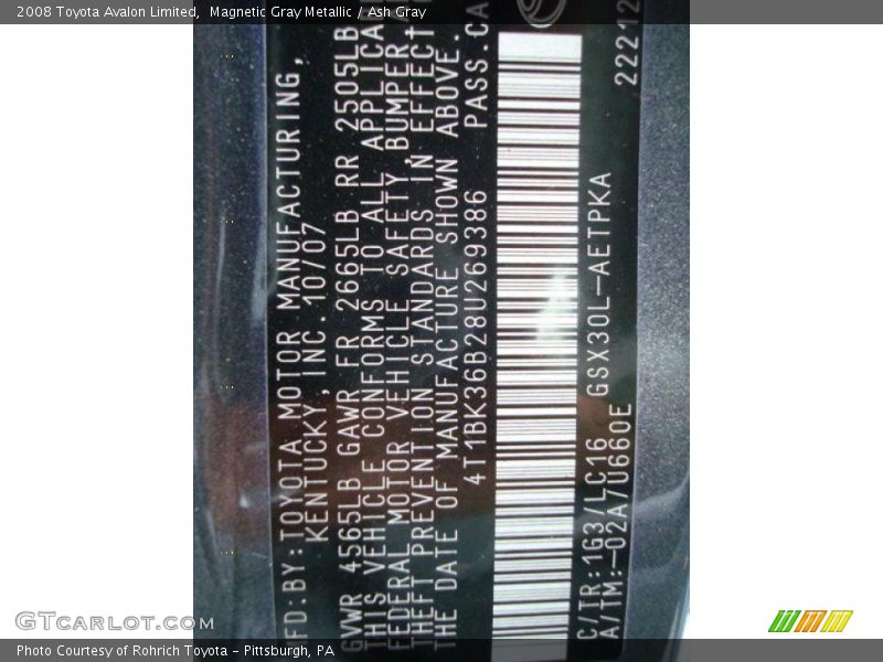 Magnetic Gray Metallic / Ash Gray 2008 Toyota Avalon Limited